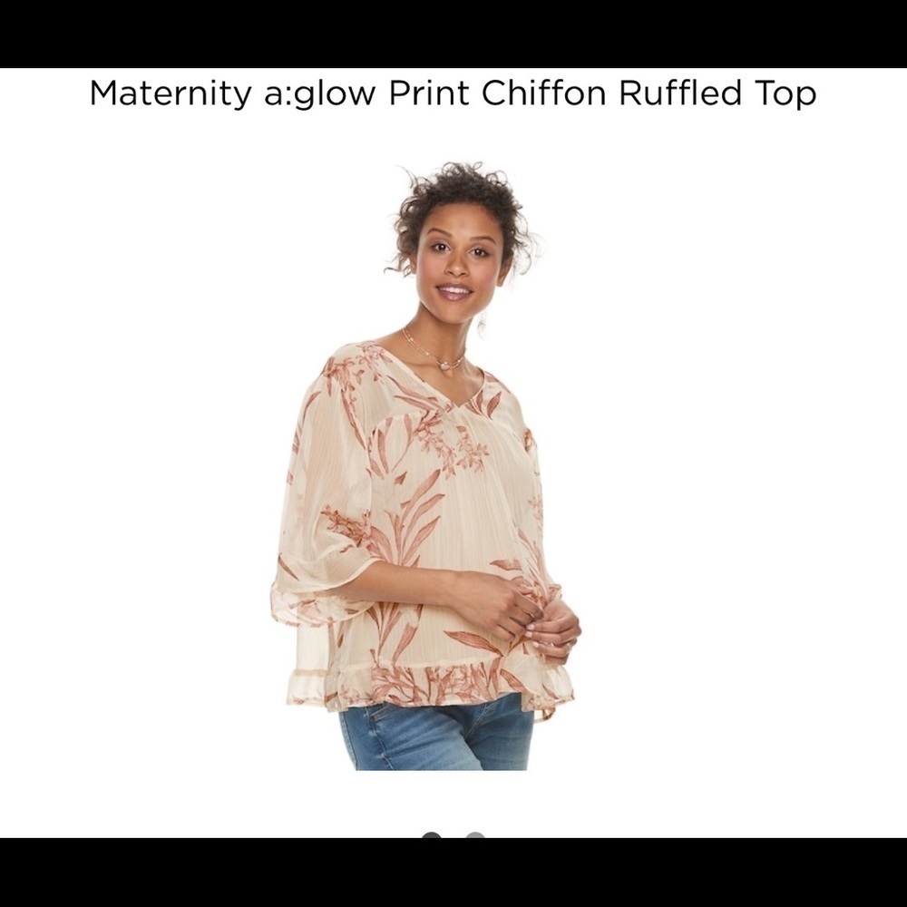 A:glow Maternity Printed chiffon ruffled sheer top